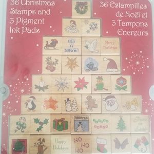 2 Sets of Stamps.  Christmas wood and rubber stamps and Dinosaurs stamps.